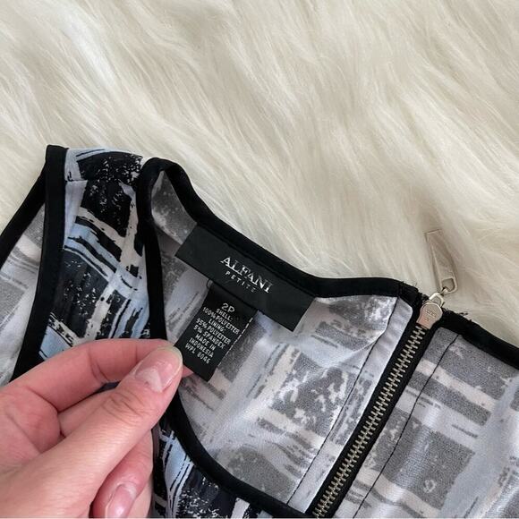 Alfani Light Blue Grid Splice High Low Blouse 2 Petite - Picture 5 of 5